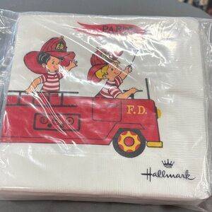 Vintage Hallmark Red Fire Truck Kids Napkins